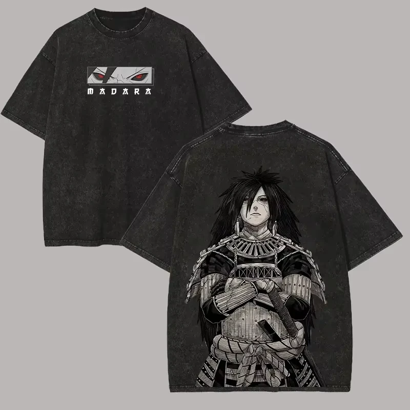 Camiseta Madara Uchiha Naruto para Hombre, con Estampado Trasero Acid Wash, Gráfico de Anime Sharingan, Algodón, Estilo Urbano, Jutsu, Vintage, Bootleg