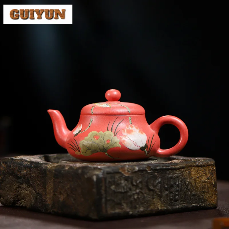 

150ml Yixing Purple Clay Teapots Handmade Jun De Pot Raw Ore Rose Red Downhill Mud Tea Maker Kettle With Strainer Zisha Tea Set