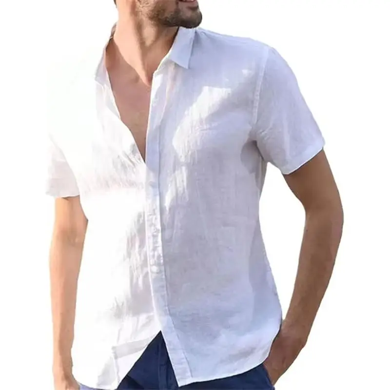 2026 European and American Men's Summer New Style Solid Color Short Sleeved Lapel Trendy Cardigan Casual Thin Shirt for Men