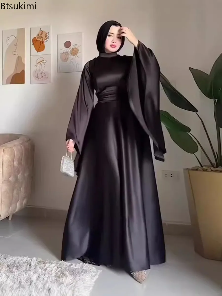 Eid Muslim Women Dresses Flare Sleeve Vestidos Sashes Jalabiya Kaftan Solid Elegant Arab Long Robe Ramadan Morocco Modest Abayas
