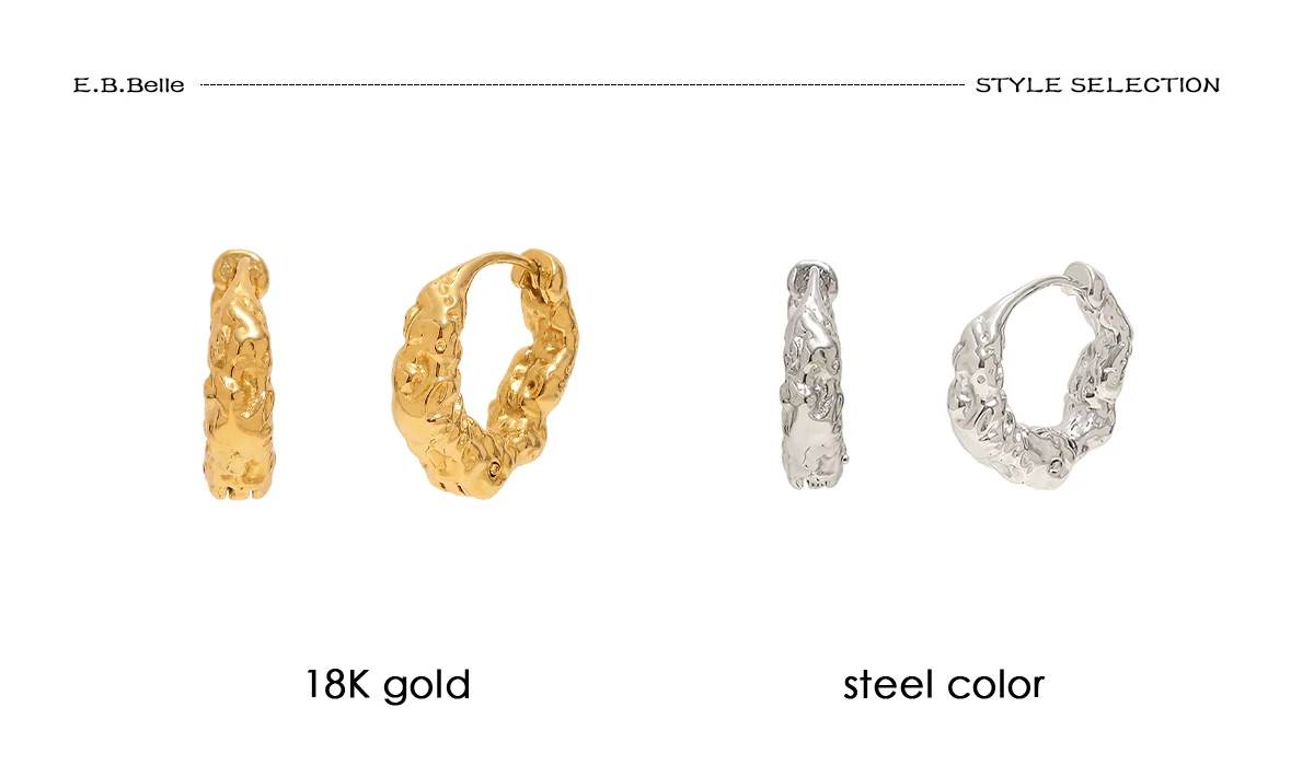 E.B.belle Minimalistische Creolen mit Hammer-Textur, hypoallergen, 18K vergoldeter Edelstahl, Damen-Modeschmuck – Detail 6