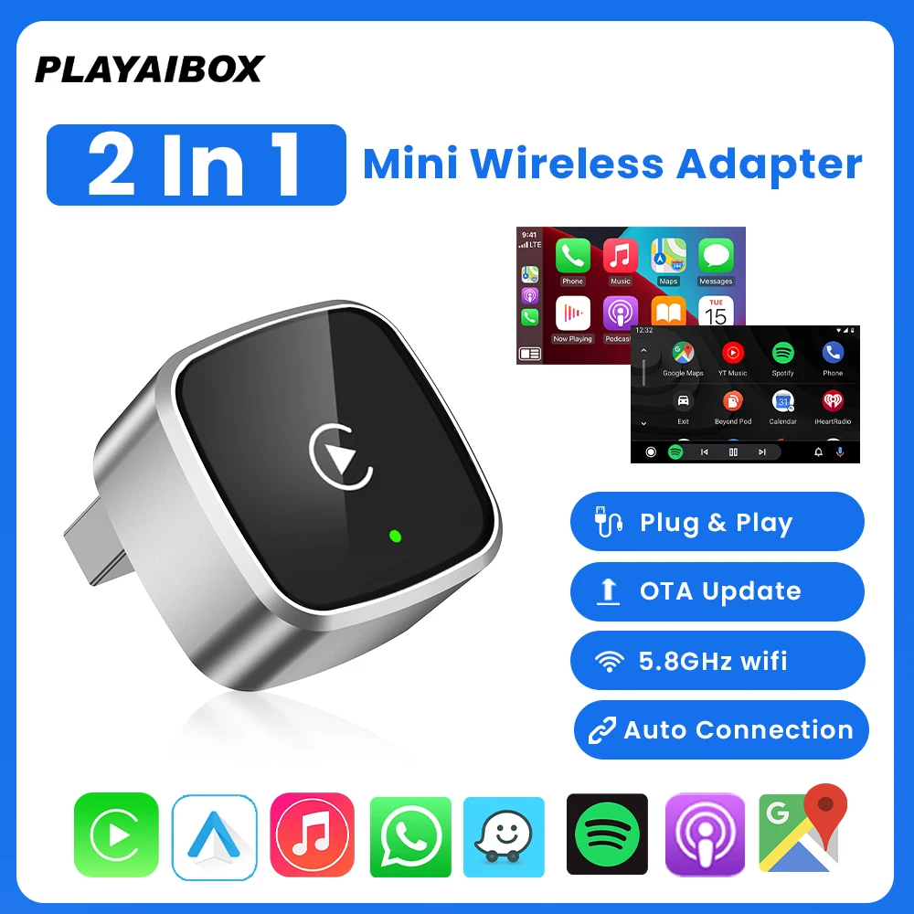 

Беспроводной адаптер CarPlay Dongle droid, проводной к беспроводному Wi-Fi 5 ГГц, USB/type-c Plug and Play для 99% проводных автомобилей CarPlay/автомобилей