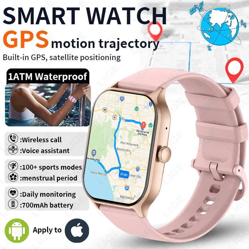 

LIGE 2026 Smart Watch Built-in GPS Motion Trajectory Sports Tracker Health Sleep Monitor Bluetooth Call Message Women's Watch