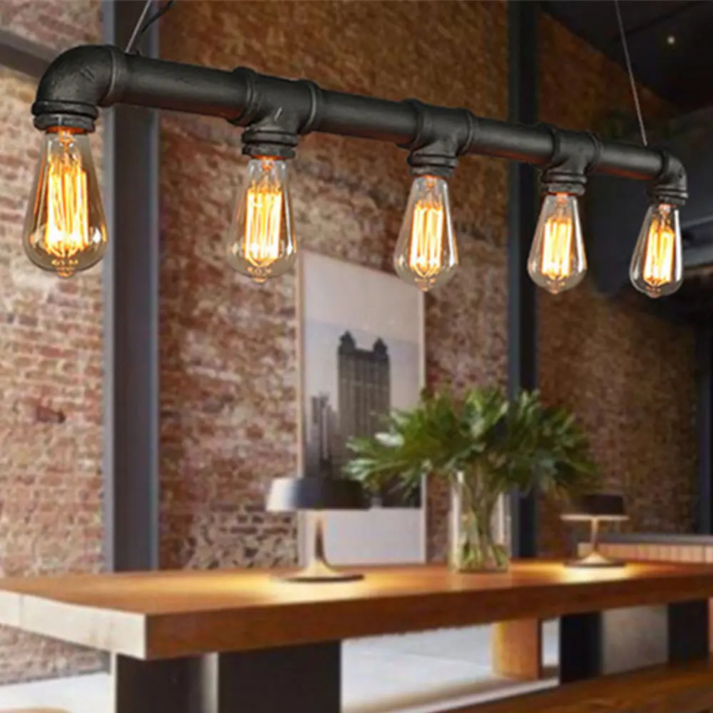 Industrielle 5-Licht Wasserrohr-Pendelleuchte, verstellbarer Hängeleuchter mit dimmbarer Kompatibilität für Küche und Esszimmer