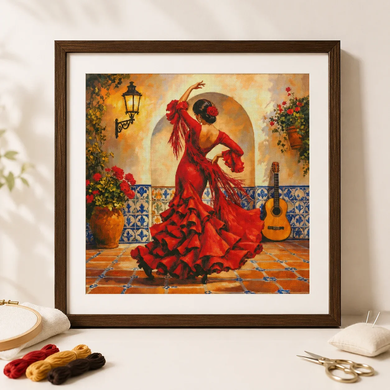 | 11CT 14CT 16CT DIY Cross Stitch Kit, Pattern Printed Canvas Embroidery Needlework Starter Set for Adults[ZZ8876-Spanish Girl]