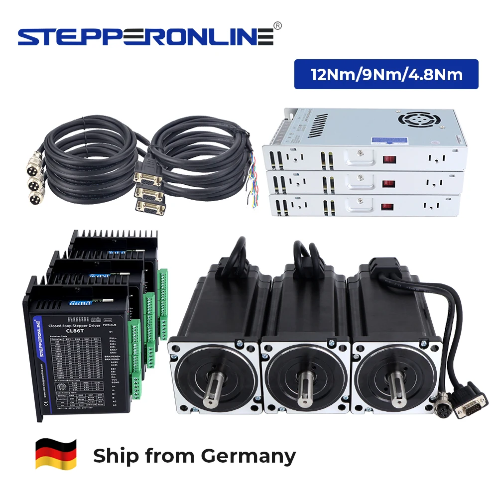 Image of STEPPERONLINE 3-Achsen Nema 34 Closed-Loop Schrittmotor 12Nm 9Nm 4,3Nm und Servotreiber mit Netzteil für CNC-Fräsmaschine