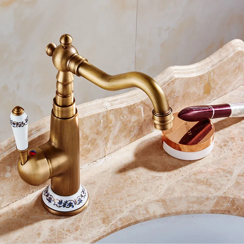 

Antique Brass Kitchen Faucet Mixer 360°Rotatble Hot And Cold Mixer Tap Bathroom Faucet Single Handle Sink Mixer Basin Faucet