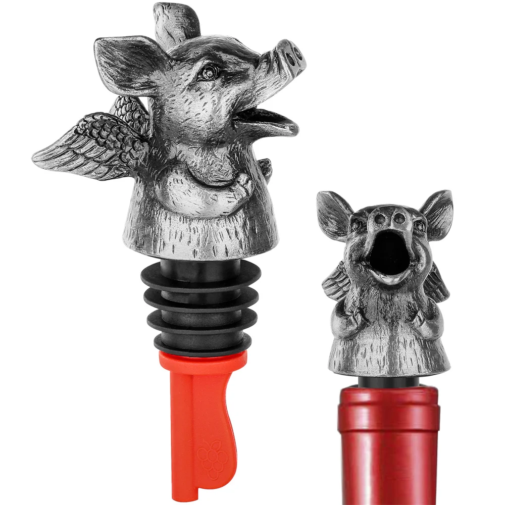 Vintage Wild Boar Head with Wings Pour Spouts Animal Wine Mouth Wine Bottle Stopper Champagne Red Wine Seal Stopper Wine Gifts