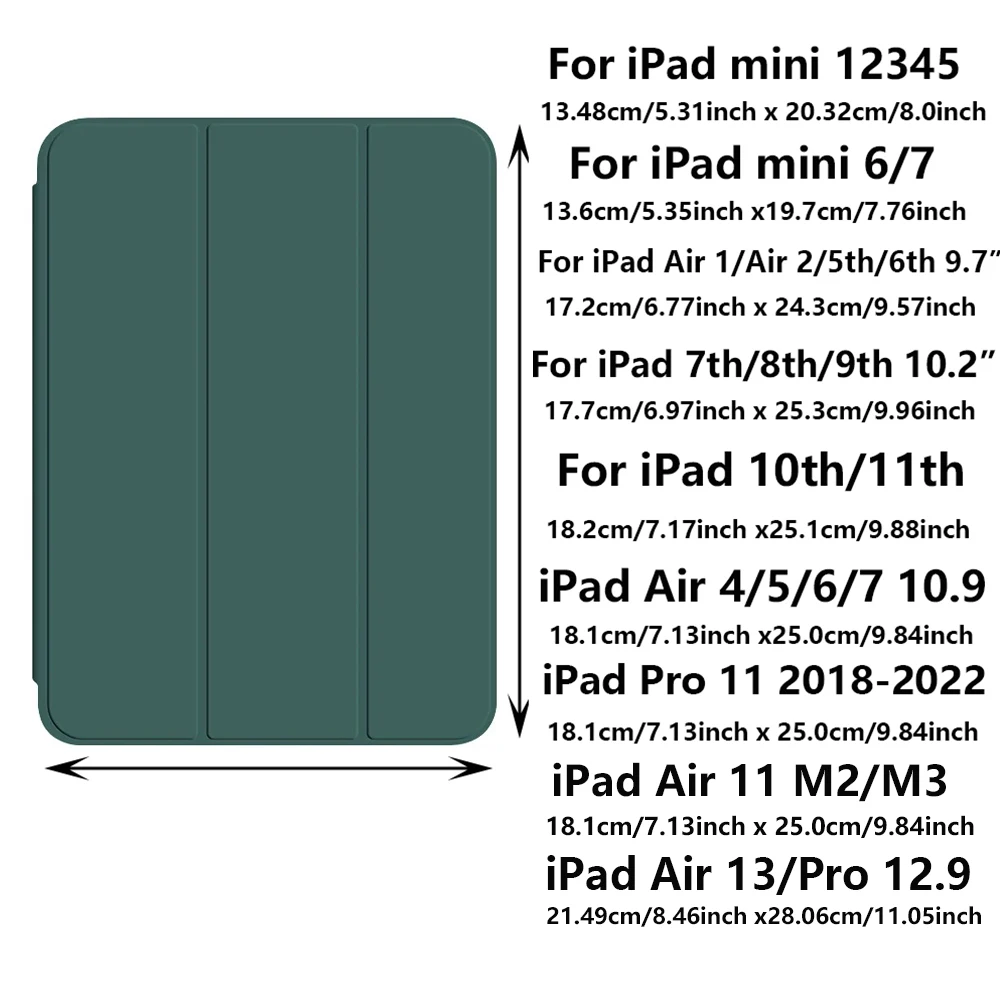 case for ipad 5th/6th/Air 1/2, 7th/8th/9th, 10th/11th/A16, Air/Mini/Pro, Trifold Stand and Soft Thin Back Shell, Auto Wake/Sleep