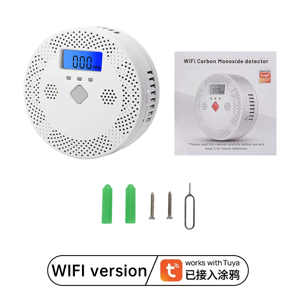 Tuya WiFi Smart Carbon Monoxide Detector Alarm 70dB Sound Warning LCD Digital Display Home Indoor CO Poisoning Siren