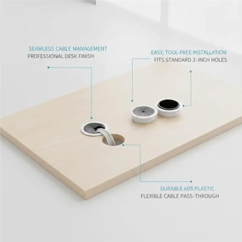 ABYN-Desk Cable Grommet Cover For 2-Inch Holes, Snap-In ABS Ring To Hide Pre-Drilled Openings And Organize Cords