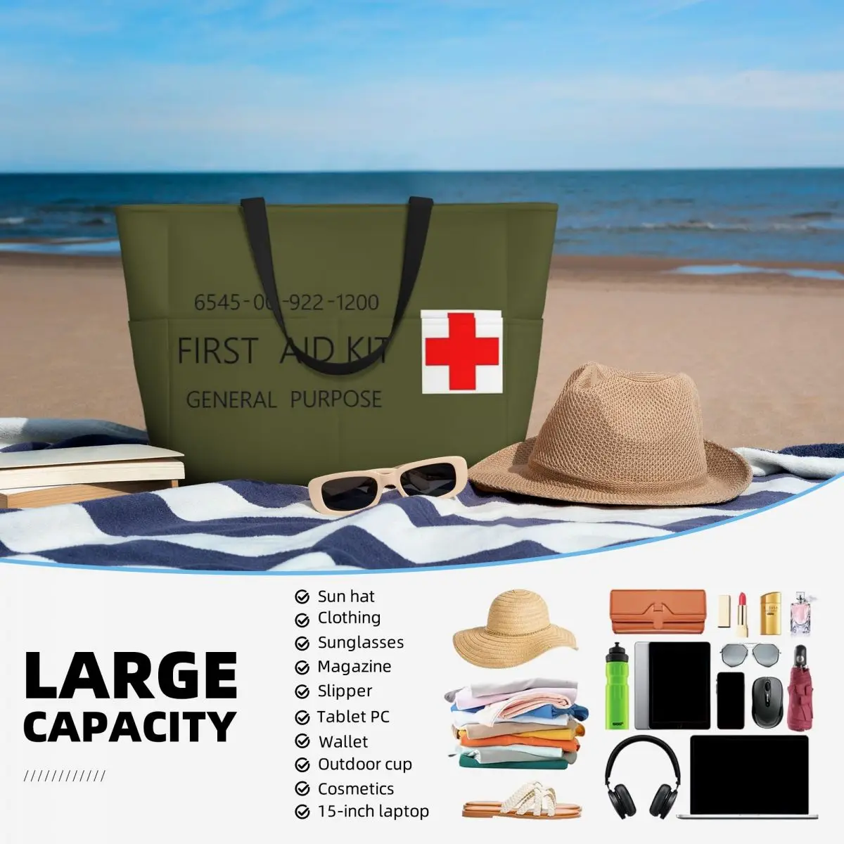 First Aid Kit Decal - US Army Stylings Beach Travel Bag, Tote Bag Personality Shopping Gifts Shoulder Bag Multi-Style Pattern