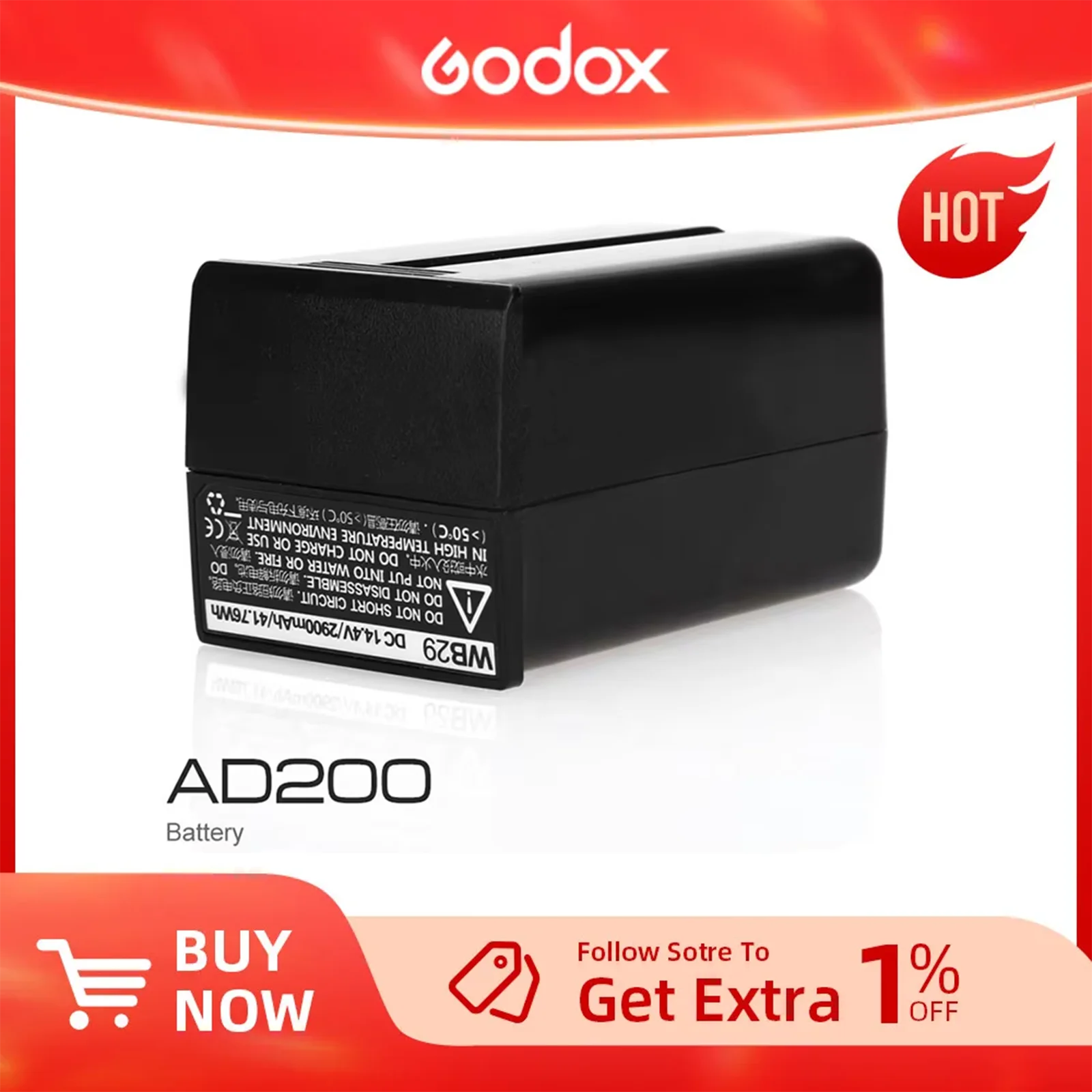 Godox Wistro WB29 WB-29 14.4V 2900mAh Battery for AD200 AD200pro TTL 2.4G X System All-in-One Powerful Outdoor Flash