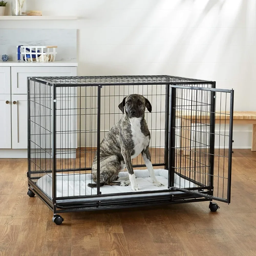 

Black Playpen for Animals Heavy Duty Stackable Dog Pet Kennel on Wheels With Tray 43.5“L X 29.8”W X 34.3“H Puppy Winter House