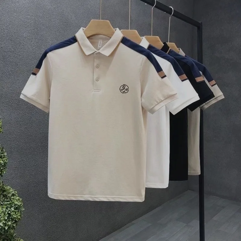 

Summer Golf Short Sleeve Men Fashion stitching Loose fast dry Elastic Casual Half Sleeve T-shirt Clothes Men's golf Polo Shirt