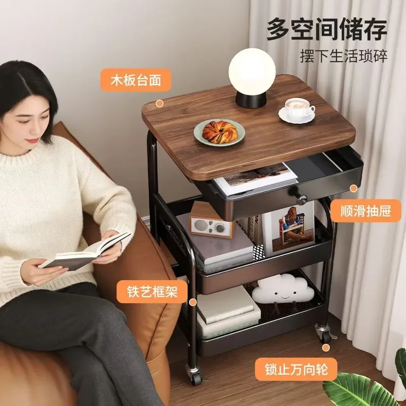 for Living Room Sofa Side Table Coffee Table Bedroom Bedside Table Trolley Rack Floor Removable Snack Storage Rack
