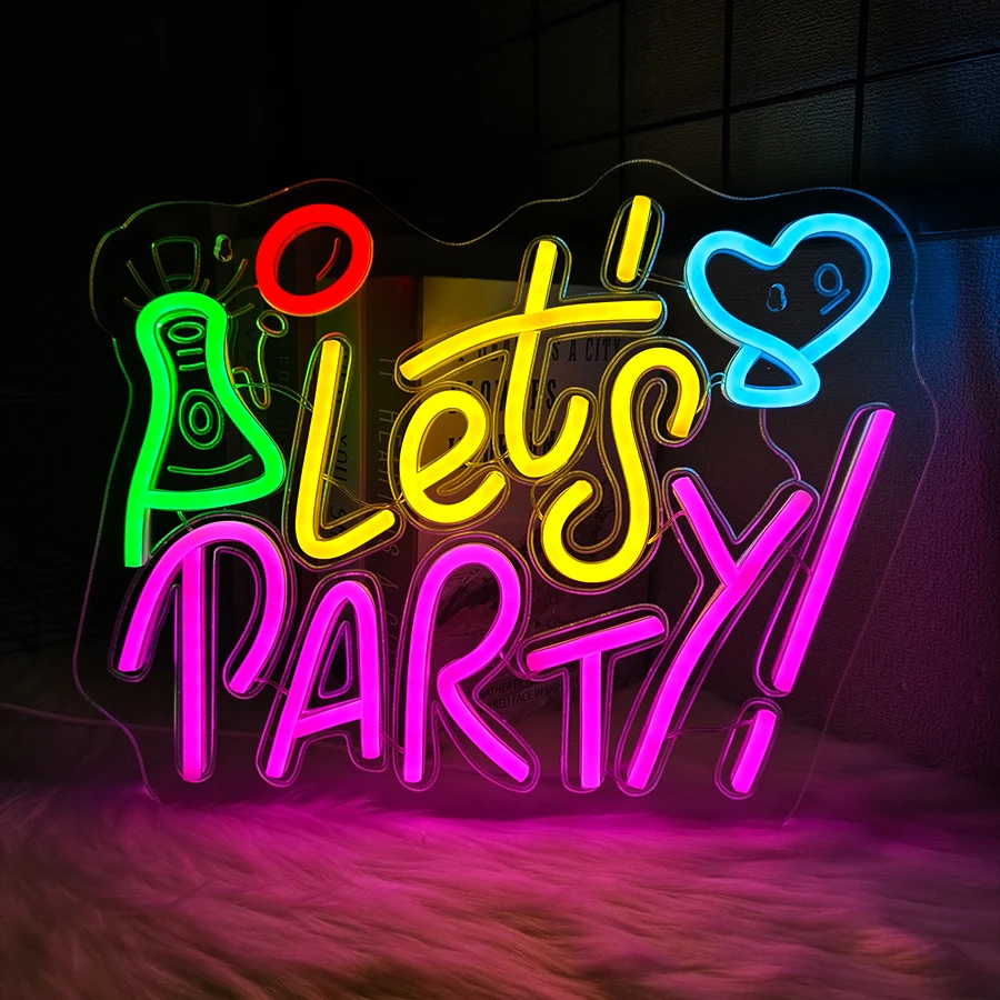 

Let'S Party Led Neon Sign, Color Icon 3D Carving Beer Bottle Logo, Powered By Usb, Used For Bar, Party And Club Party Decor.