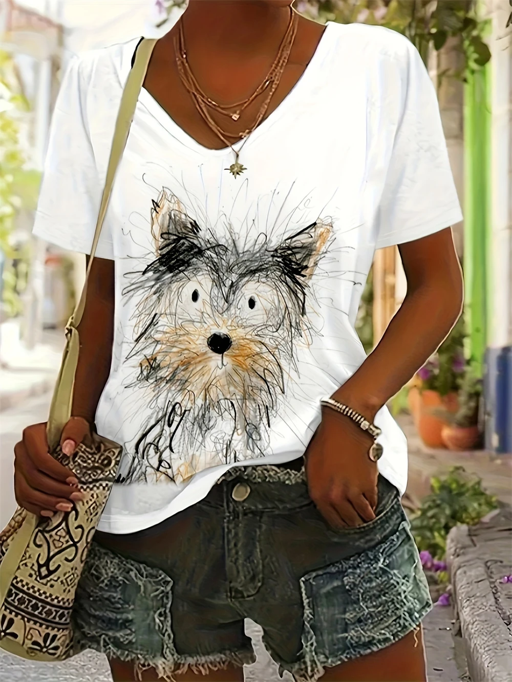 

Women's T Shirt 3D Graffiti Dog Print Casual Short Sleeve T Shirts Fashion Streetwear Crew Neck Pullover Oversized Female