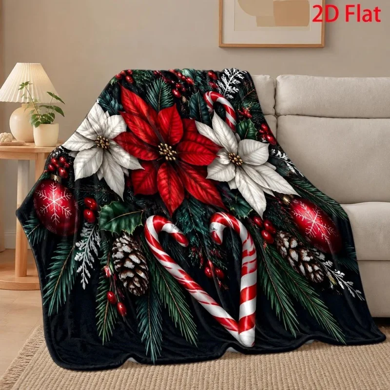 Xmas Patchwork Santa Snowman Penguin Gingerbread Print Throw Blanket, Home Holiday Decor Blanket