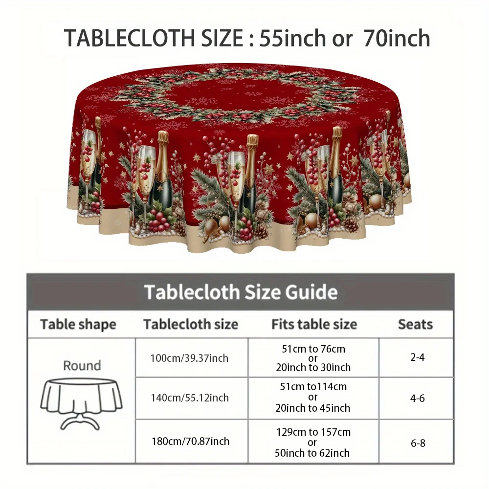 Merry Christmas Noble and Gorgeous Christmas Wreath Kitchen Dining Room Printed Round Tablecloth, Thickened Twill Material