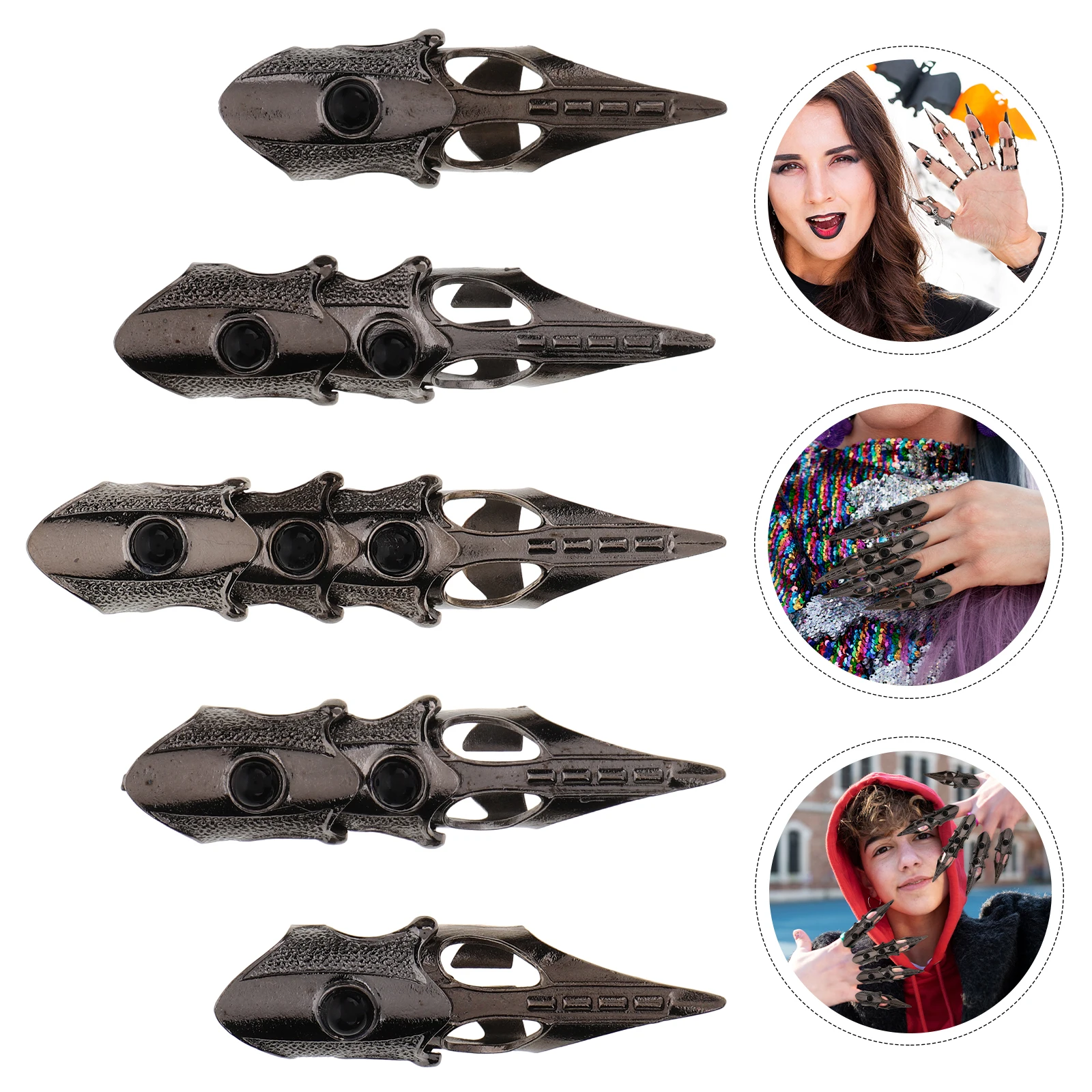 

5pcs Long Finger Rings Vintage Joint Alloy Halloween Party Decor Men Women Cosplay Accessories