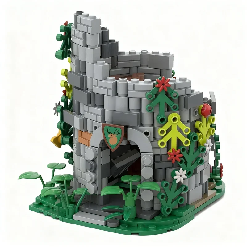 

NEW 377PCS MOC Medieval Street View Forest Man Watchtower Ruin Model DIY Creative Display Assembly Building Blocks Birthday Gift