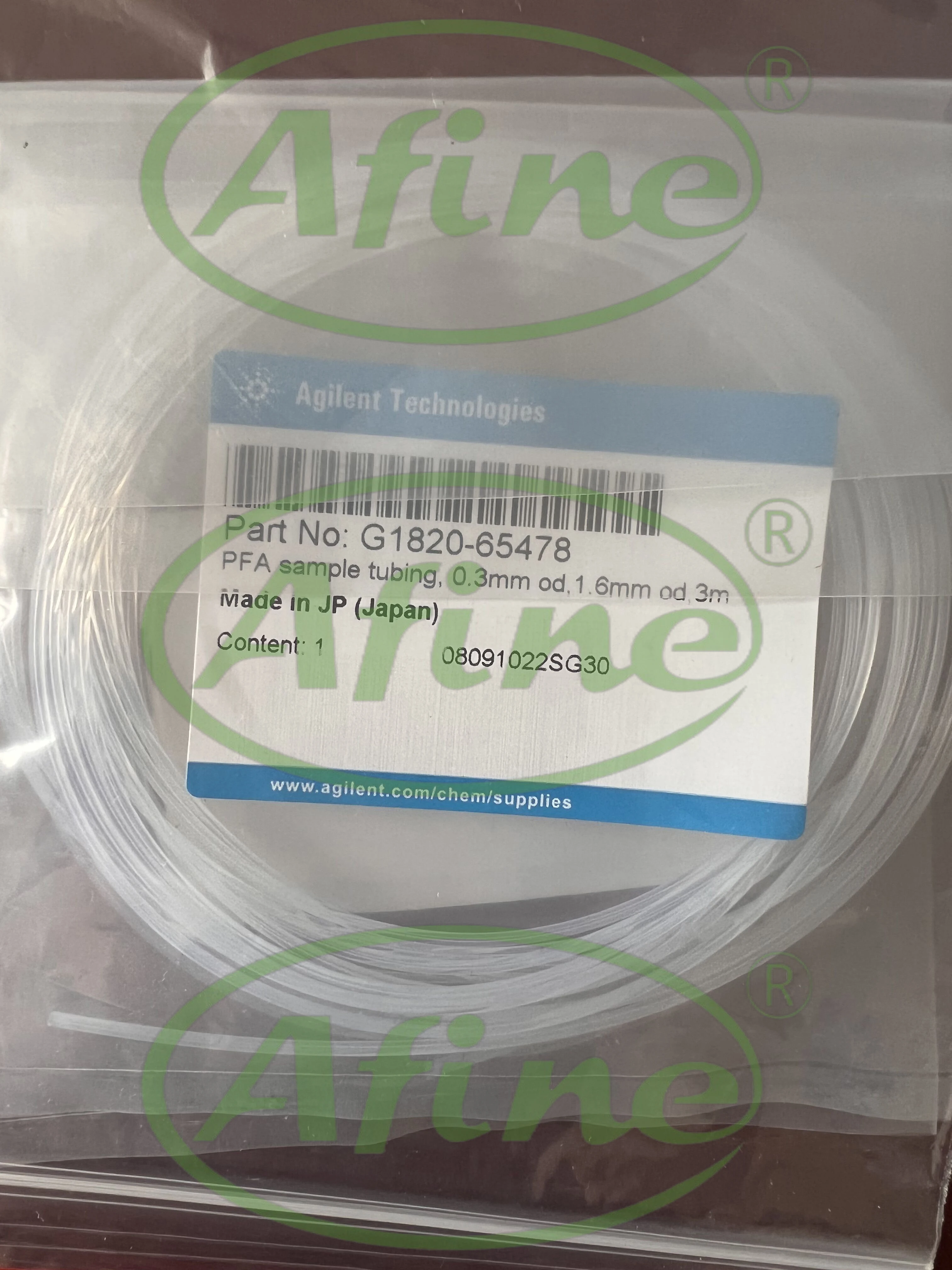 

AFINE Agilent 0.3 mm ID, 1.6 mm OD PFA Sample Tubing: G1820-65478 (3 m) and 5064-8013 (5 m)