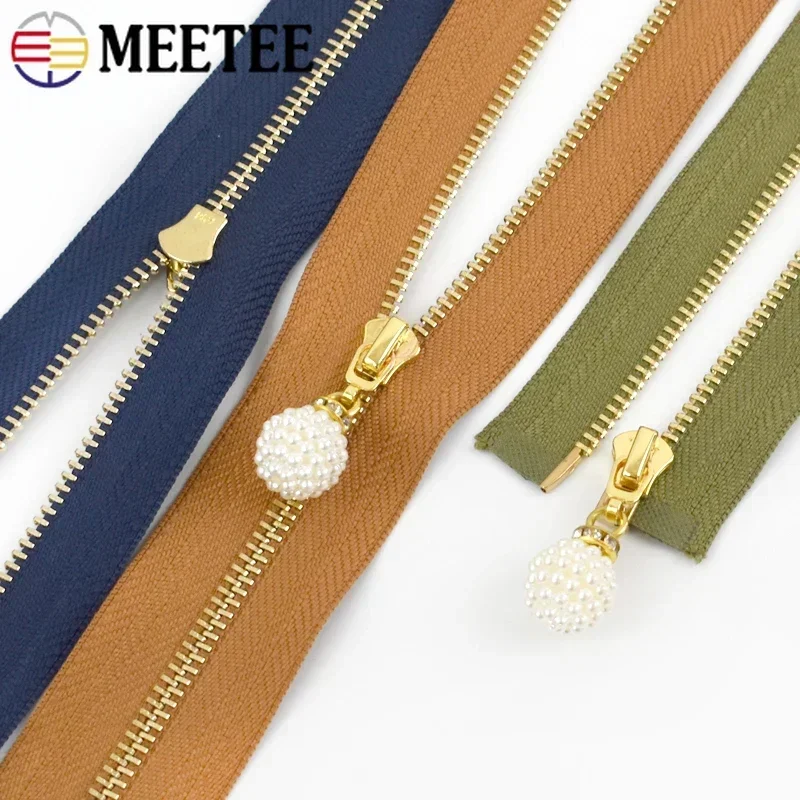 2/5Pcs Meetee 3# Metal Zipper 15-30cm Close-end 40-70cm Open-end Zippers Coat Jacket Clothes Decor Zips Gold Teeth Zip Sewing