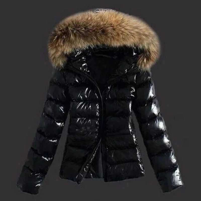 

Зимнее теплое женское хлопковое пальто с меховым воротником, ветровка средней длины на молнии, обычный тонкий облегающий крой