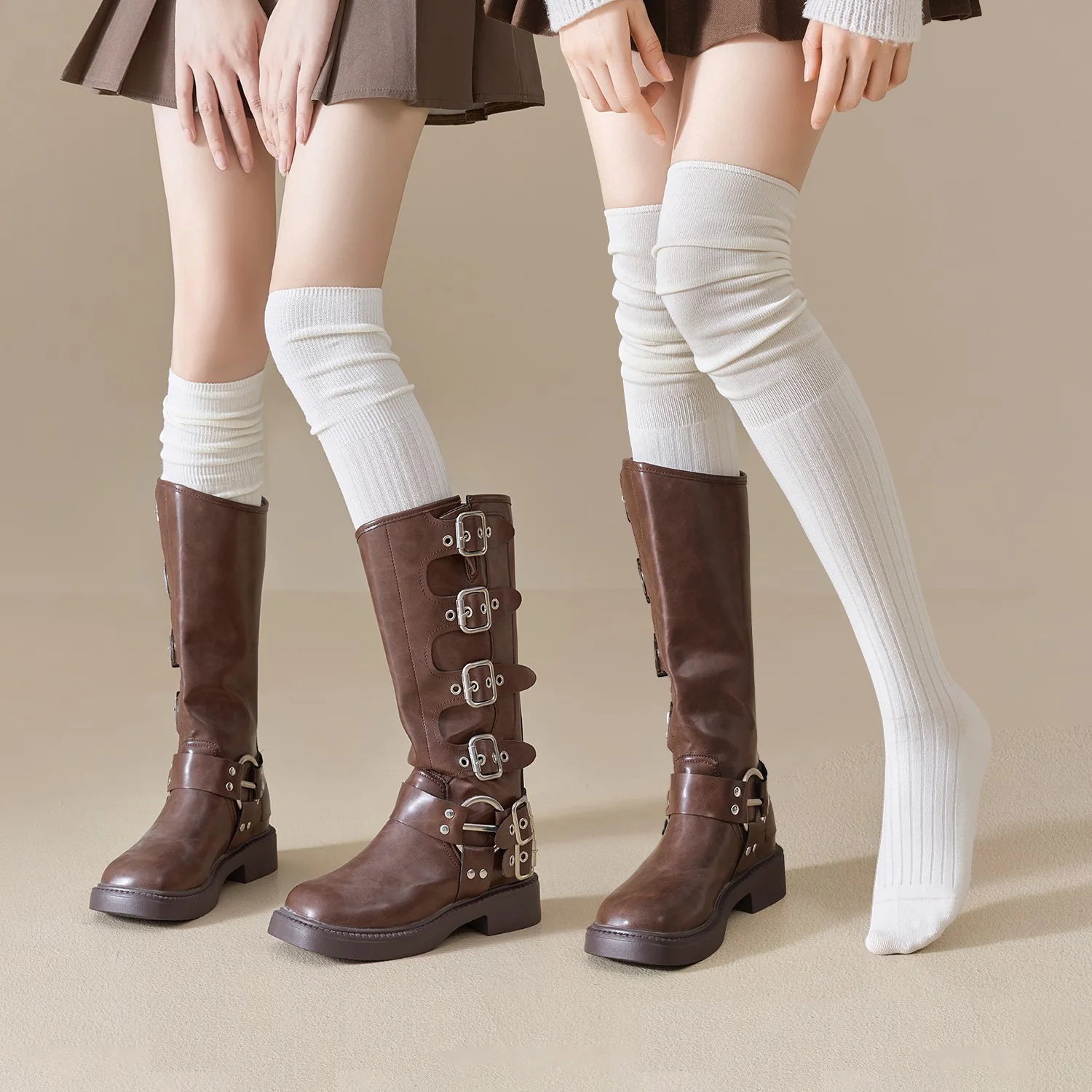 النساء الخريف الشتاء سميكة القطن جوارب طويلة بلون الربط جوارب نمط Preppy الجوارب الدافئة القطن طويل القامة أنبوب طماق #2