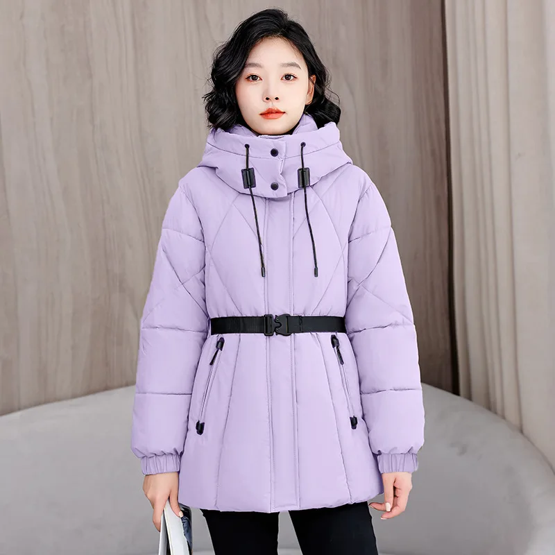 

Winter Outdoor Hooded Coat Elegant Women Casual Snow Skiing Suit Parkas Mid Length Thickened Down Cotton Thermal Jacket