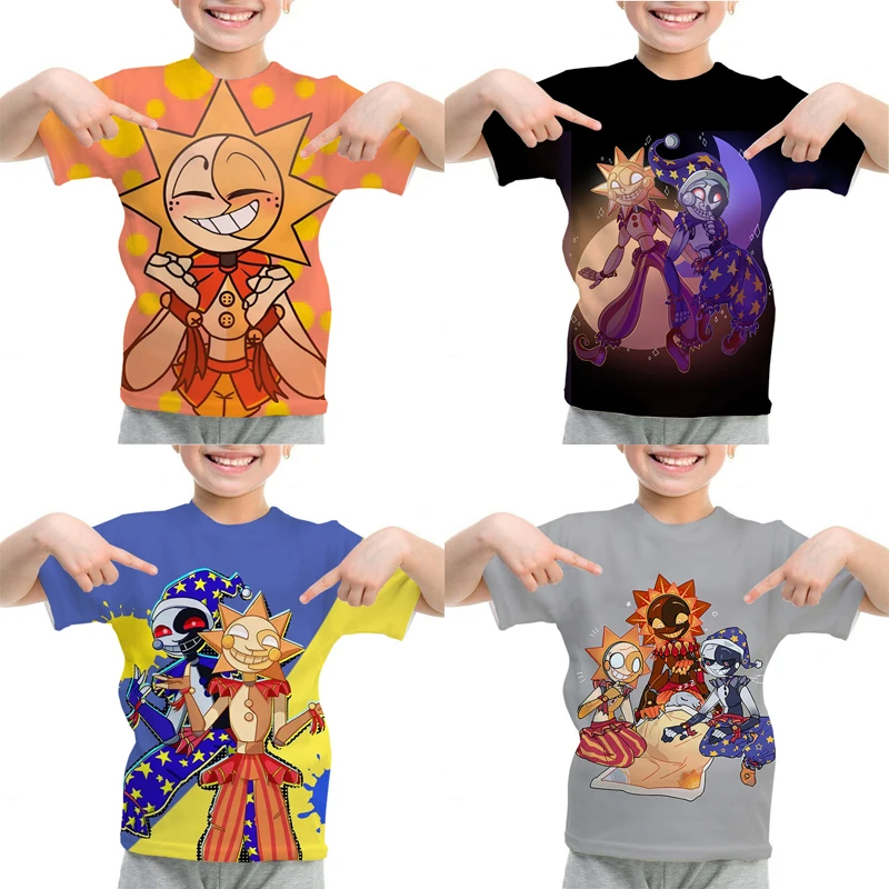 New 2024 Summer 3D Children's Sundrop Moondrop Fnaf T-shirt Harajuku Boys Anime T Shirt Girls Funny Cartoon T Shirt Kids Clothes