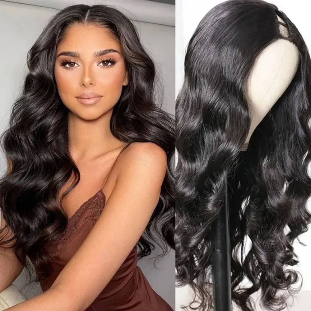 U V Part Wig Human Hair Body Wave Human Hair Wigs No Leave Out No Glue Brazilian Remy U Part Human Hair Wave Wigs for Women