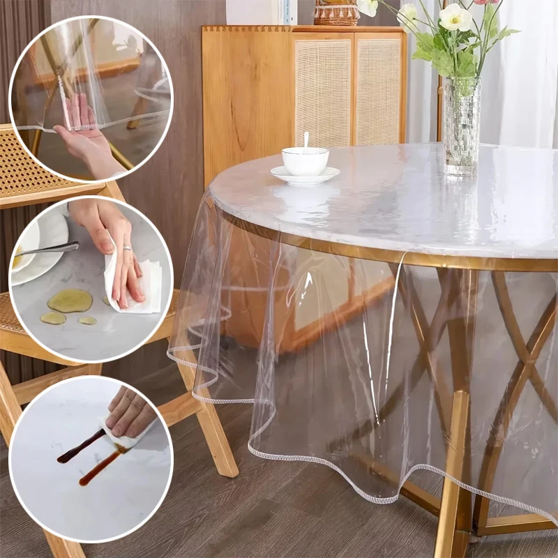 

PVC Plastic Transparent Round Tablecloth Waterproof Oil-Proof Easy Clean Table Protective Cover Restaurant Home Soft Table Mat