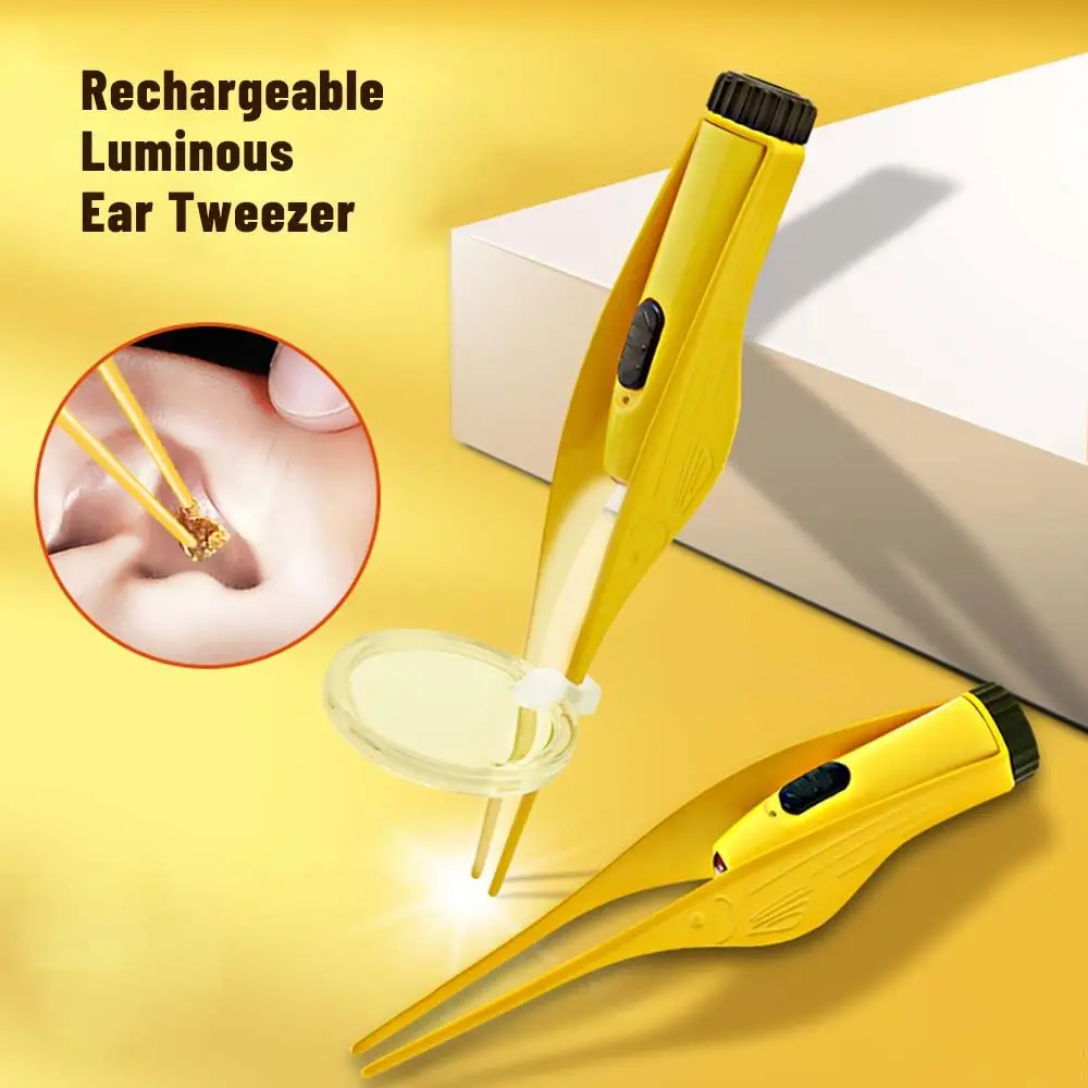 4 ชิ้น/เซ็ตเครื่องมือดูแลหูแหนบหูจมูก Curette Picker EAR WAX Remover ทําความสะอาดหูช้อน LED Light Earpick