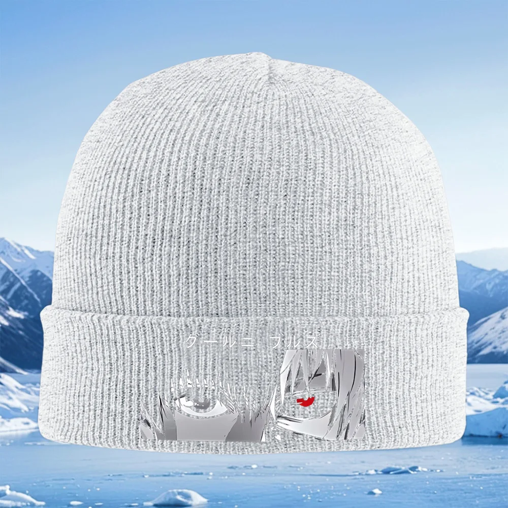 عيون الشعر الداكن العين الحمراء أنيمي الرجال النساء للجنسين محبوك قبعة قبعة صوفية قبعة الشتاء الحرارية الدافئة عيد الميلاد في الهواء الطلق ركوب الدراجات هيكي #3