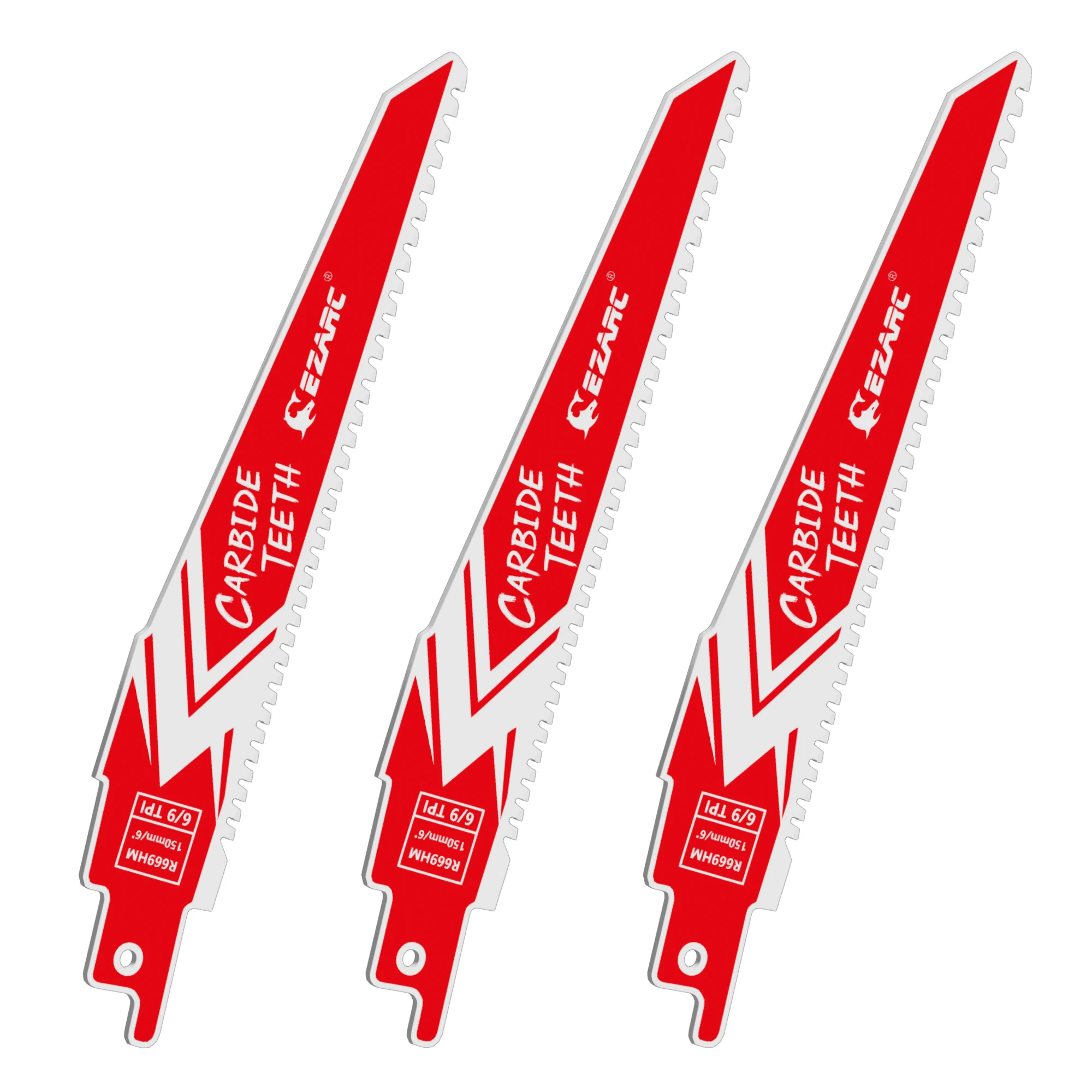 EZARC 6''/9'' Carbide Reciprocating Saw Blades 6/9TPI 3PC All-Purpose for Wood/Metal/Wood with Nails/Plastic Plunge Cutting Tool