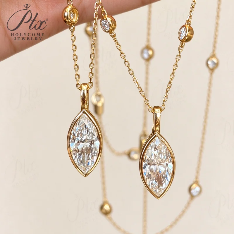 Halskette mit Labor-Diamant-Anhänger, 2 Karat, DEF, VS, runder Schliff, echtes 18K Gold, für Hochzeit, Party, einfache Kette, Charms, Holycome Schmuck – Detail 5