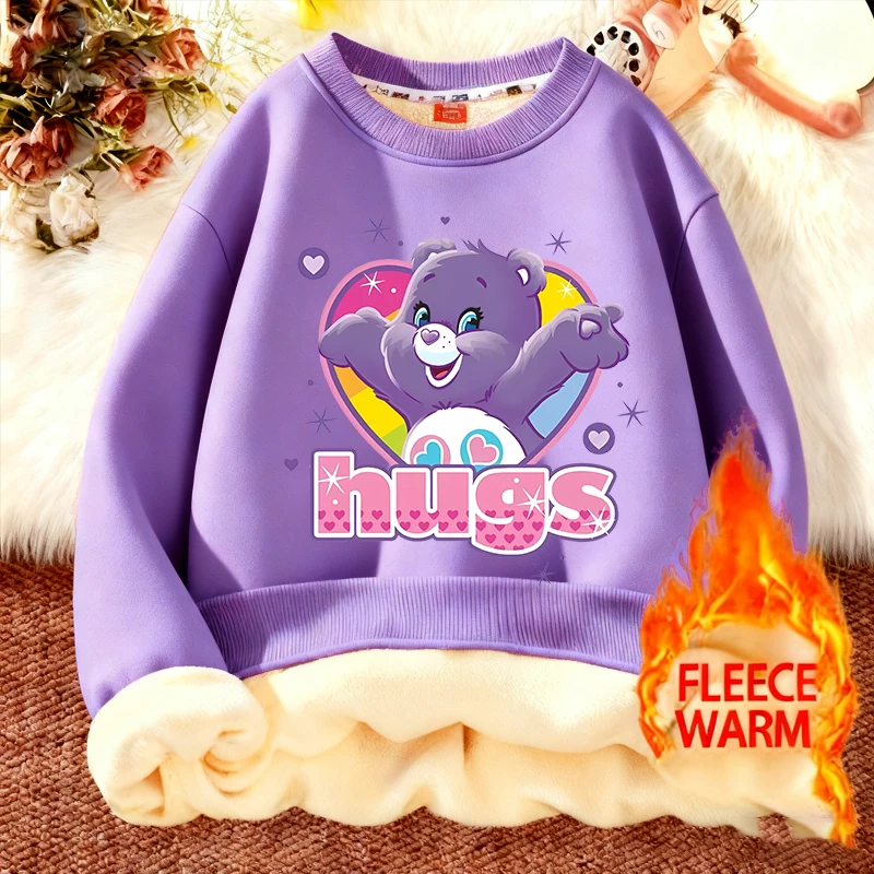 Care Bears – sweat-shirt à col rond en laine pour enfants, garçon et fille, pull à capuche avec dessin animé, veste chaude et épaisse, vêtements d'hiver, cadeau