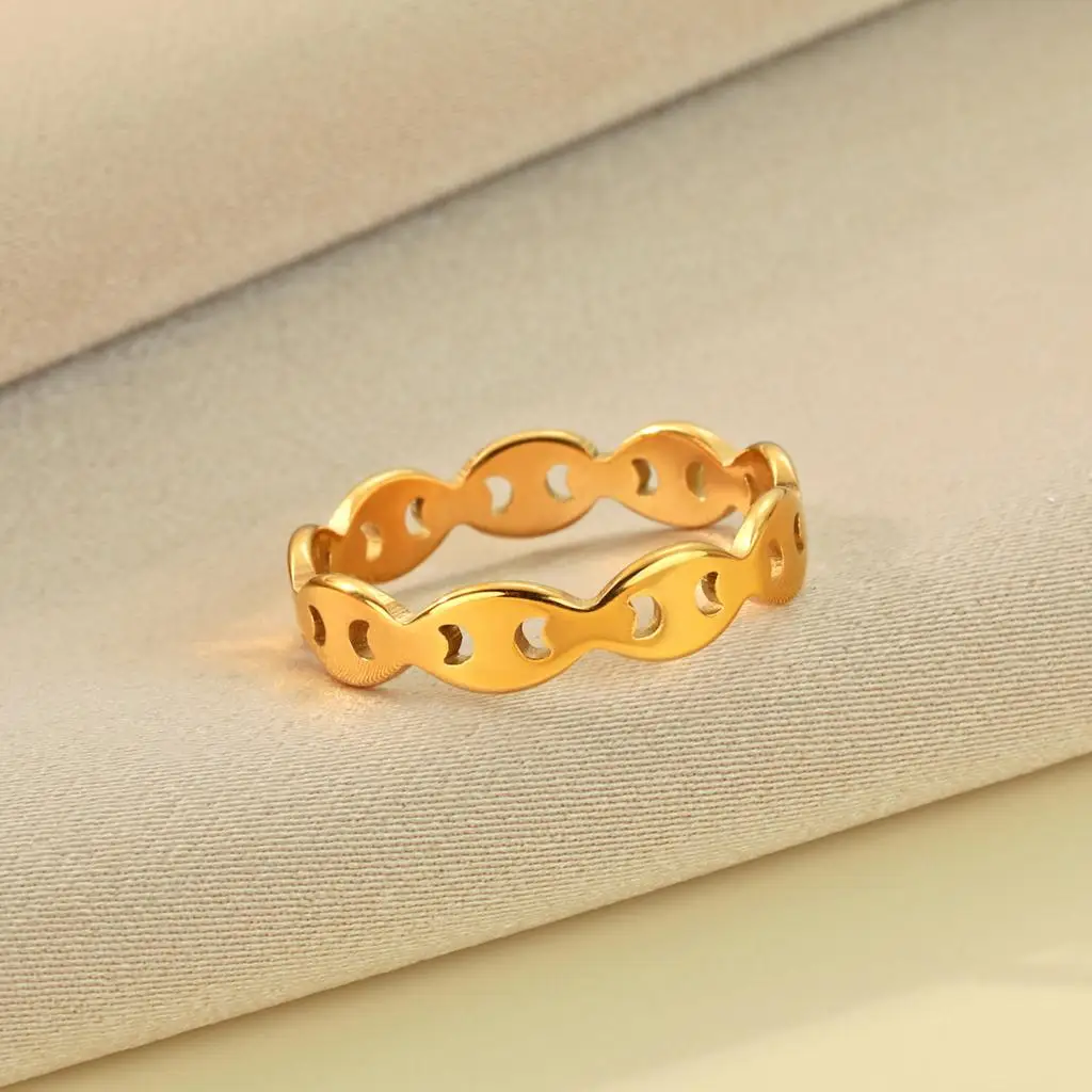 Kinitial Exquisite Laser Carved Ring Anchor Mariner Link Chain Ring Minimalist Chain Ring Fashion Jewelry New Year Gift