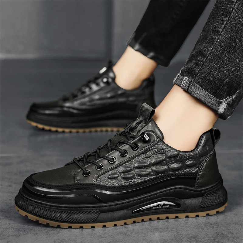STRONGSHEN Men Casual Leather Shoes Outdoor Platform Sneakers Fashion Loafers Walking Shoes Man Driving Work Shoes Footwear