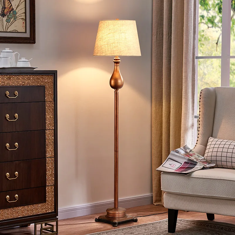 

American country retro floor lamp living room sofa edge creative bedroom bedside simple Nordic study vertical desk lamp
