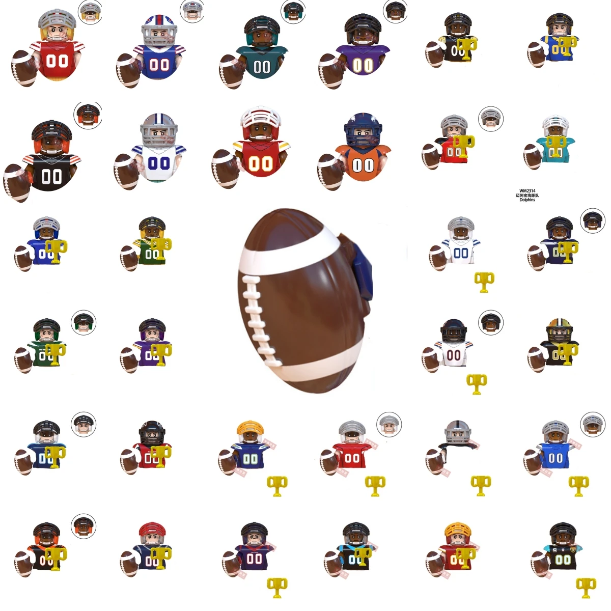 Model American Football Stars Building Blocks Sport Rugby Player Helmet Trophy Mini Action Figures Toys For Birthday Gifts Kids