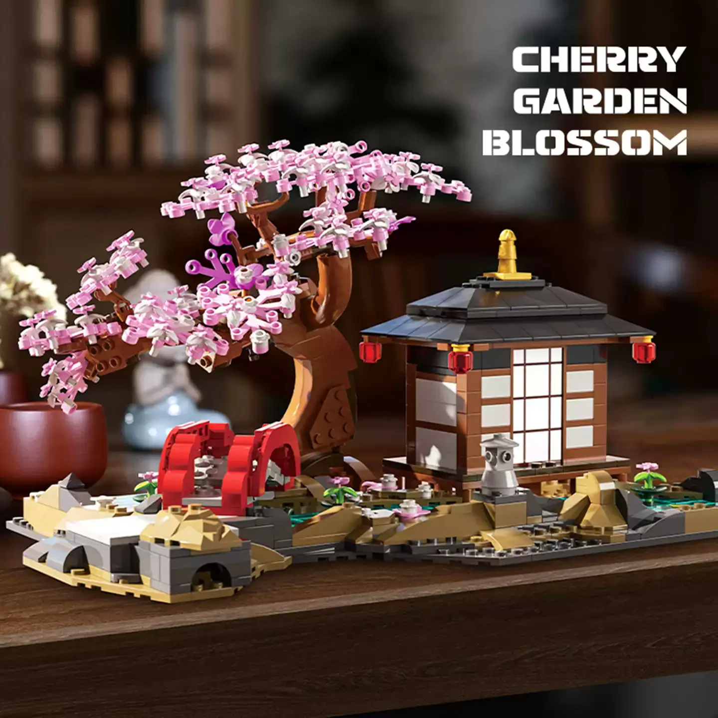 

Japanese Sakura Hut Street View Building Blocks Assembly Model Desktop Ornament Educational Toy Birthday Festival Gift