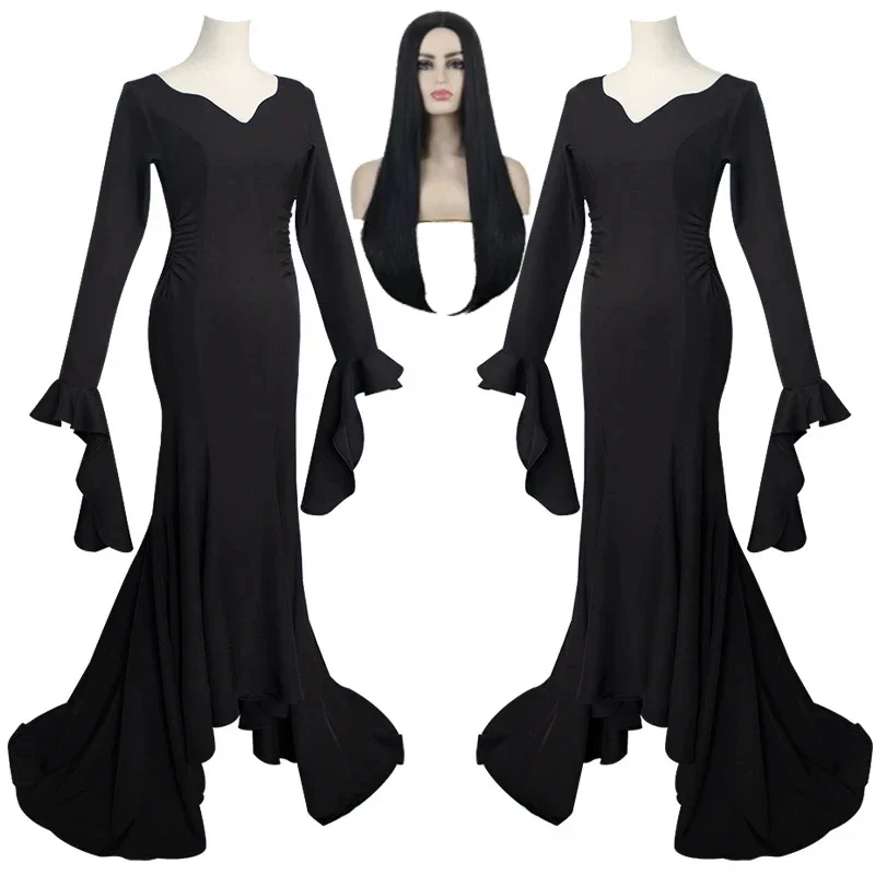 Morticia Addams Dress Women Vampire Bat Dress Costume Adams Family Cosplay Halloween Outfit Masquerade Party Cosplay Gothic