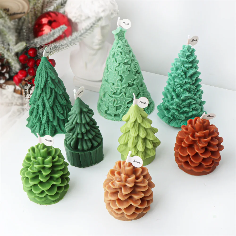 3D Geometric Christmas Pine Tree Candle Molds Silicone DIY Pine Cone Aromatherapy Candles Making Resin Molds Home Decor Supplies