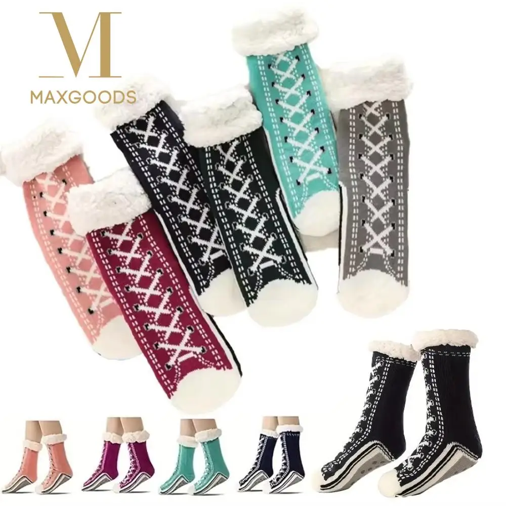 

1Pair Fashion Thermal Fluffy Socks Non-slip Striped Floor Sleeping Socks Thicken Winter Warm Slipper Sock for Woman Girls