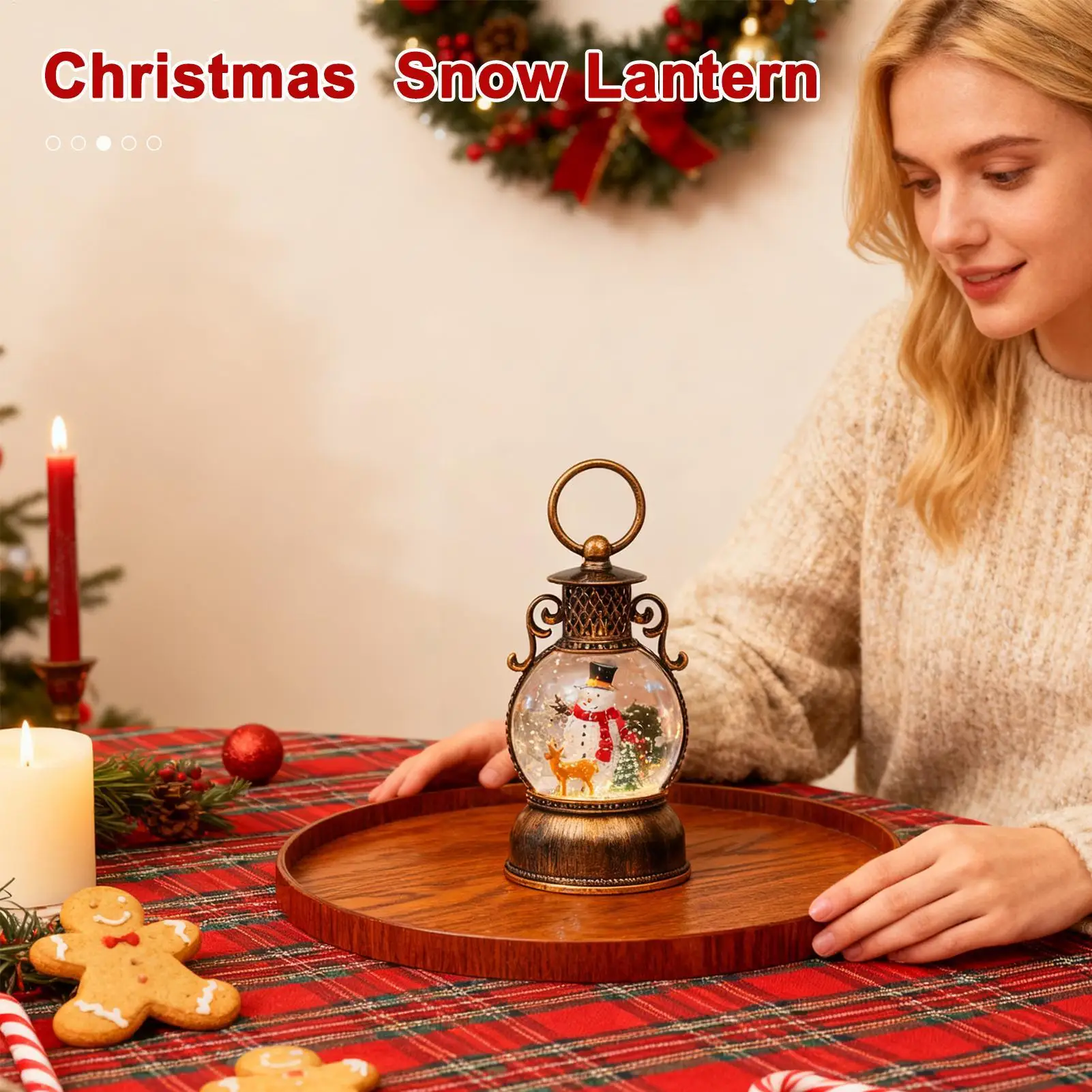 Linterna de globo de nieve de Navidad, accesorios de escena de fiesta, decoración de globo de nieve brillante de Navidad para amigos, adolescentes, hombres y mujeres, comedor de mantel