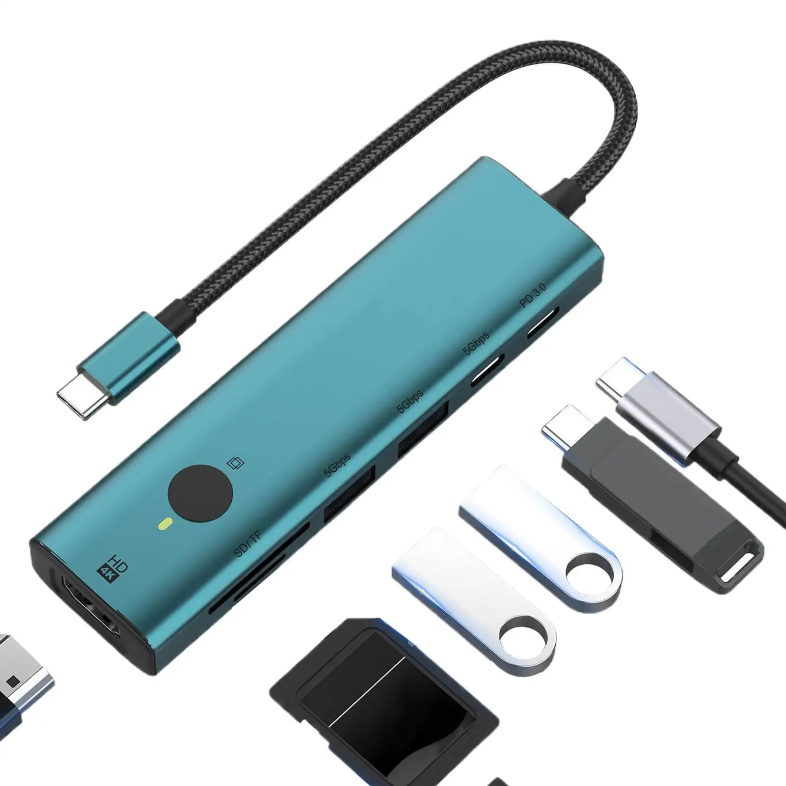 

Многопортовый USB-концентратор USB3.0, 7 портов, 4K, портативный разветвитель с функцией экрана сна, передача 5 Гбит/с для настольного компьютера, ПК