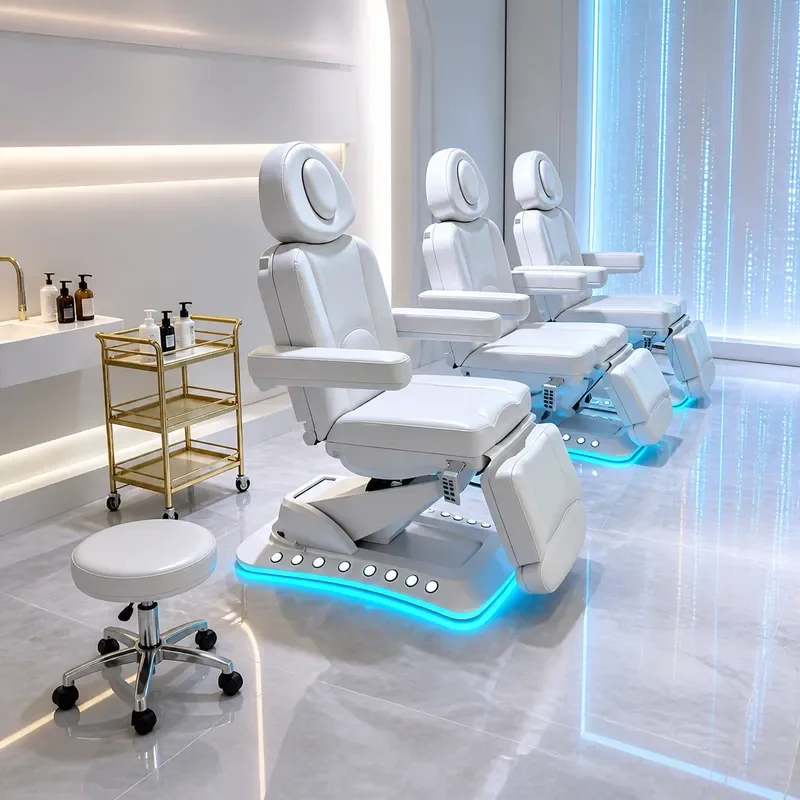 Electric Foot Control Lift Massage Bed Rotatable 3 4 Motor Beauty Treatment Table Adjustable Facial Spa Chair